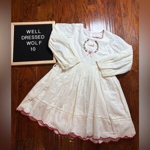 WOLF Cream Dress with Red Trim
